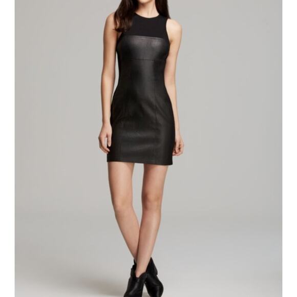 Paige Black Faux Leather Scarlet Midnight Paneled Mini Dress Women's Capsule - Picture 1 of 8